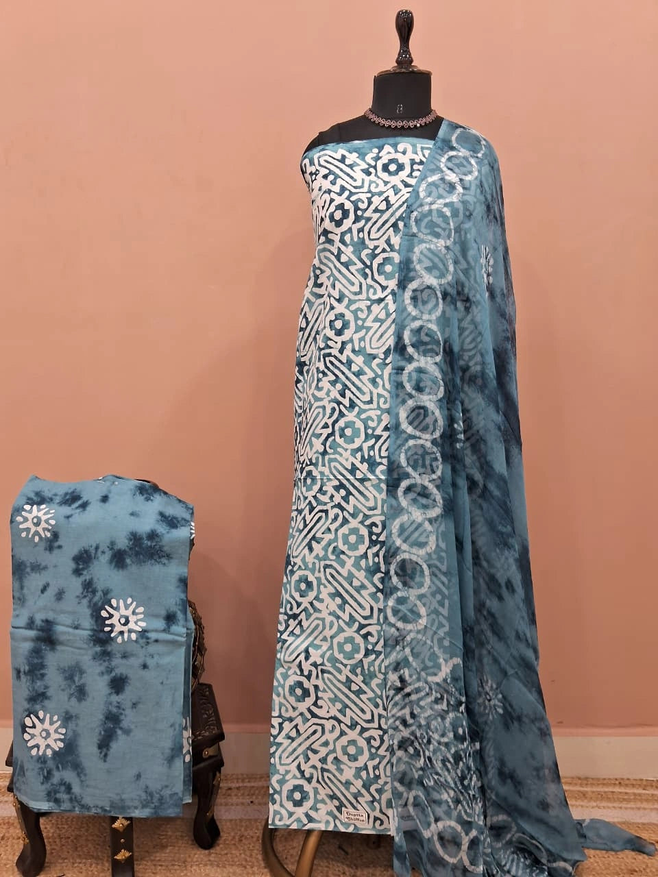 Sky Blue Cotton Dress Material 