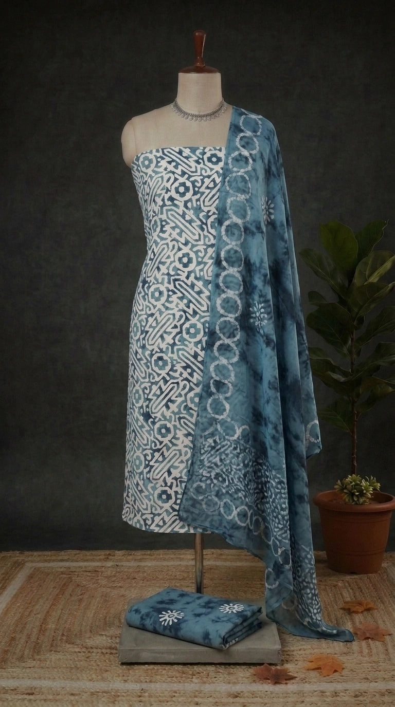Sky Blue Cotton Dress Material 