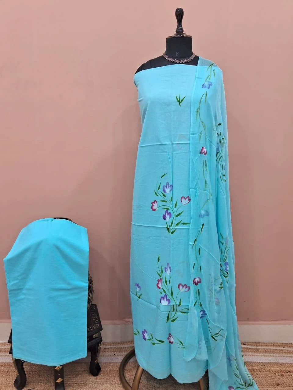 Sky Blue Pure Cotton Dress Material 