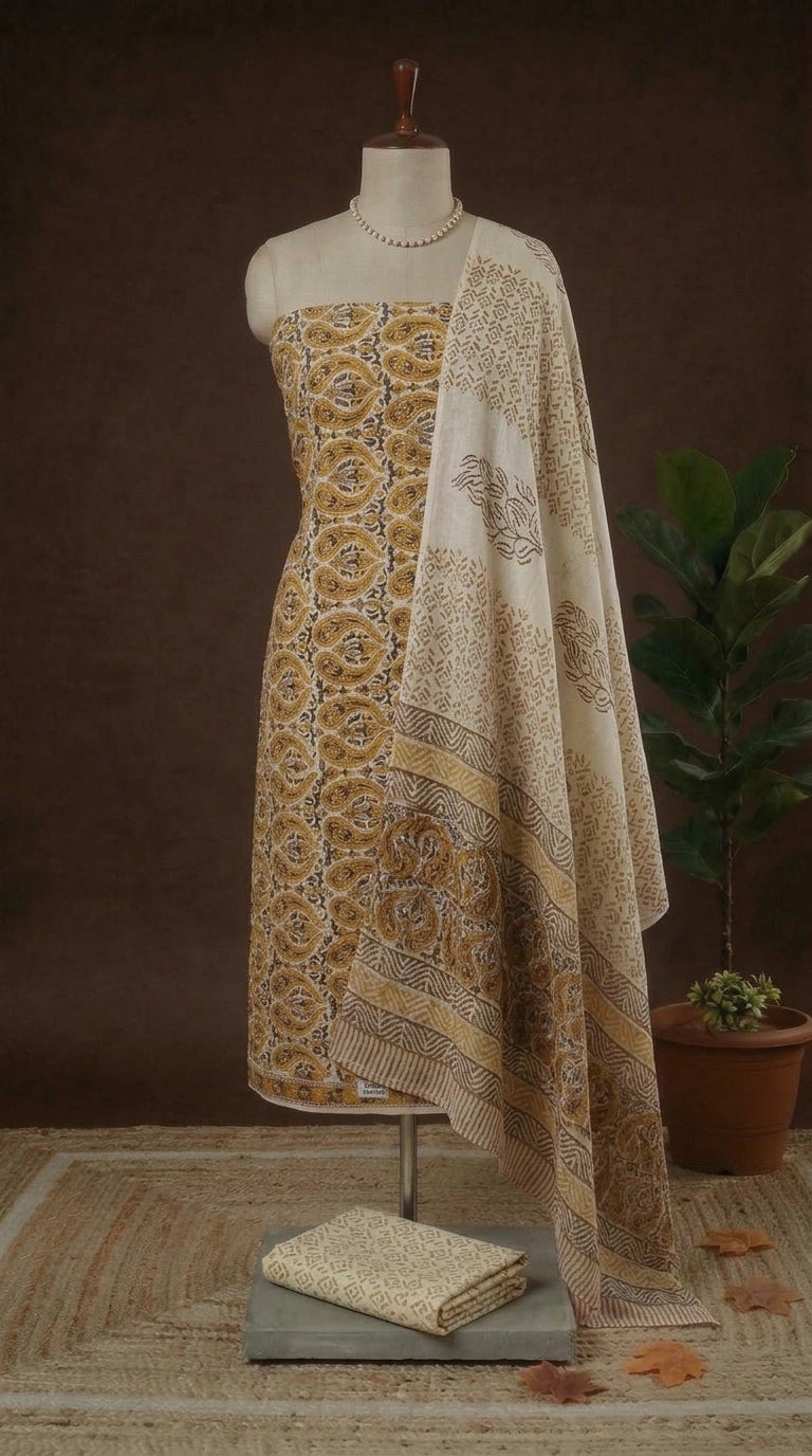 Cream Cotton Dress Material 