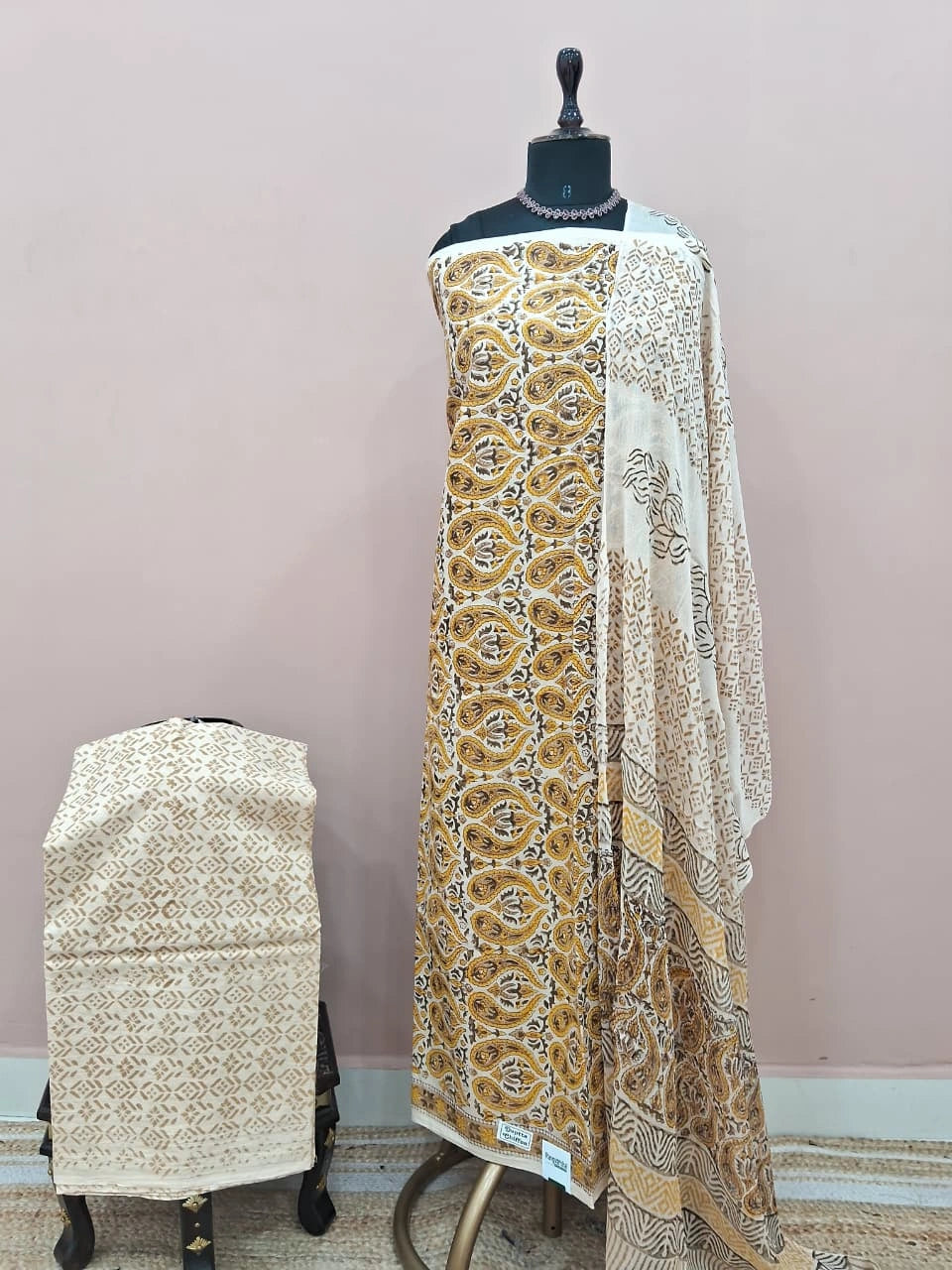 Cream Cotton Dress Material 