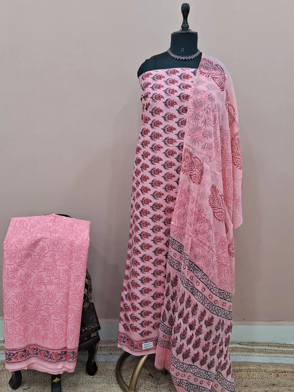 Baby Pink Cotton Dress Material