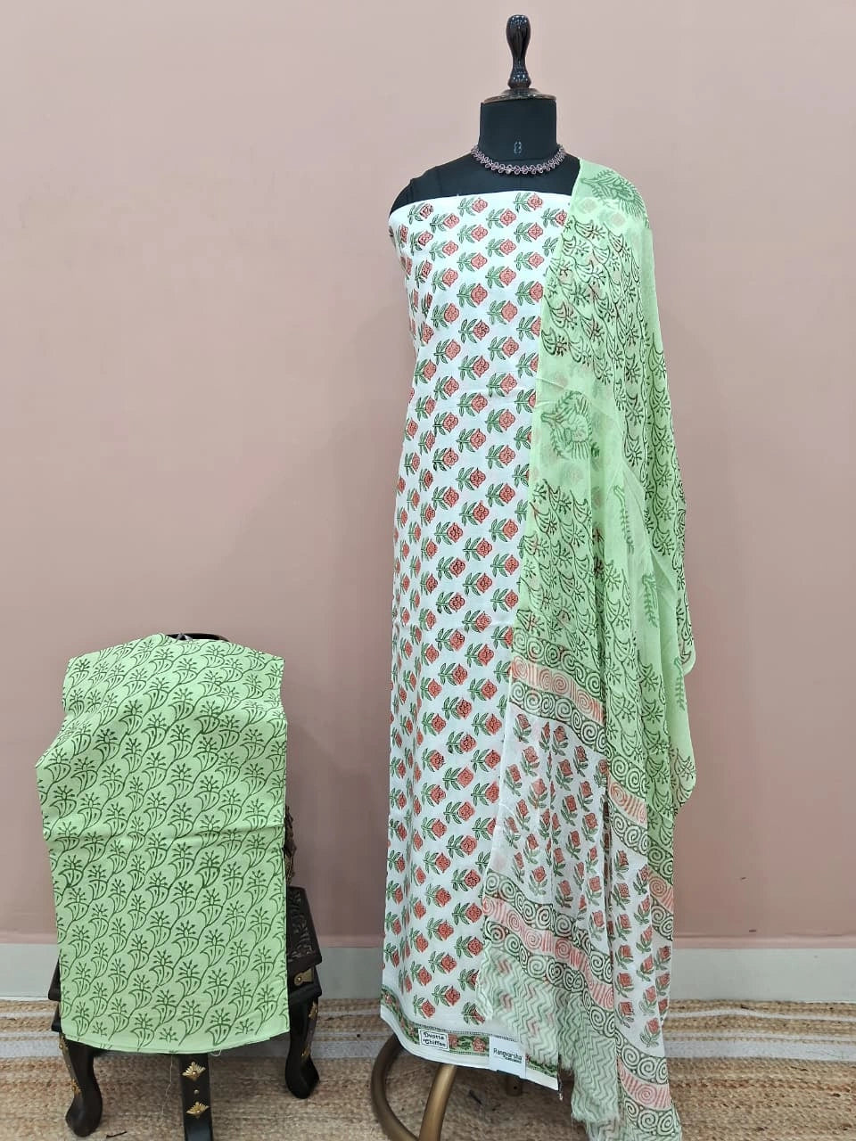 Light Pista Green Cotton Dress Material