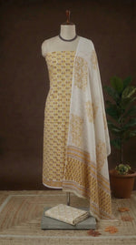 Light Yellow Cotton Dress Material 