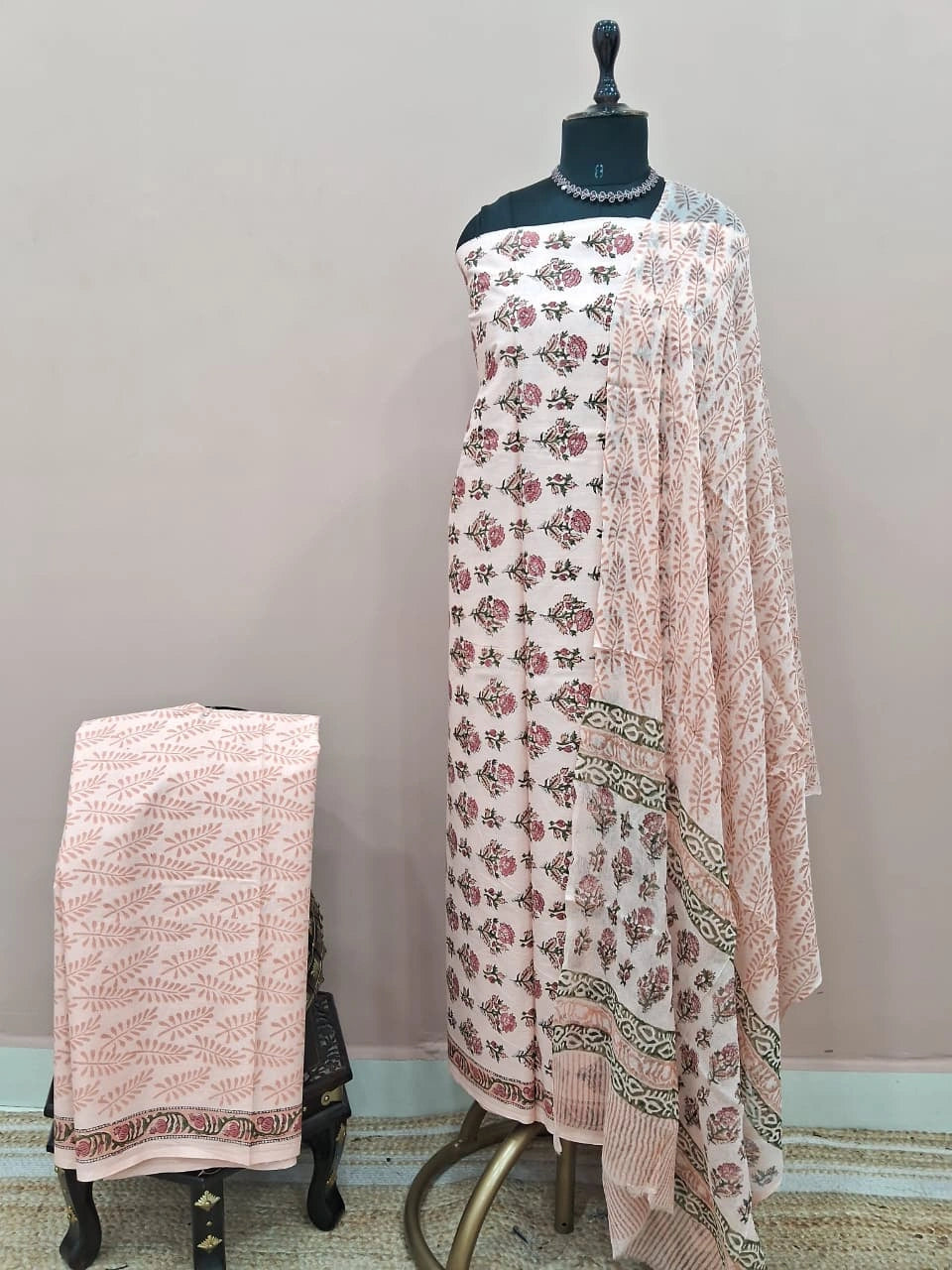 Blush Pink Cotton Dress Material 