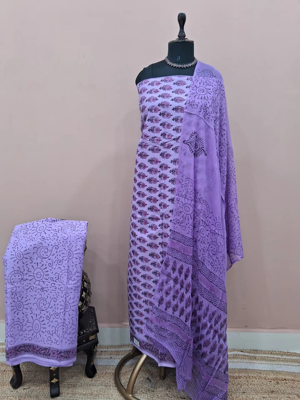 Lavender Cotton Dress Material