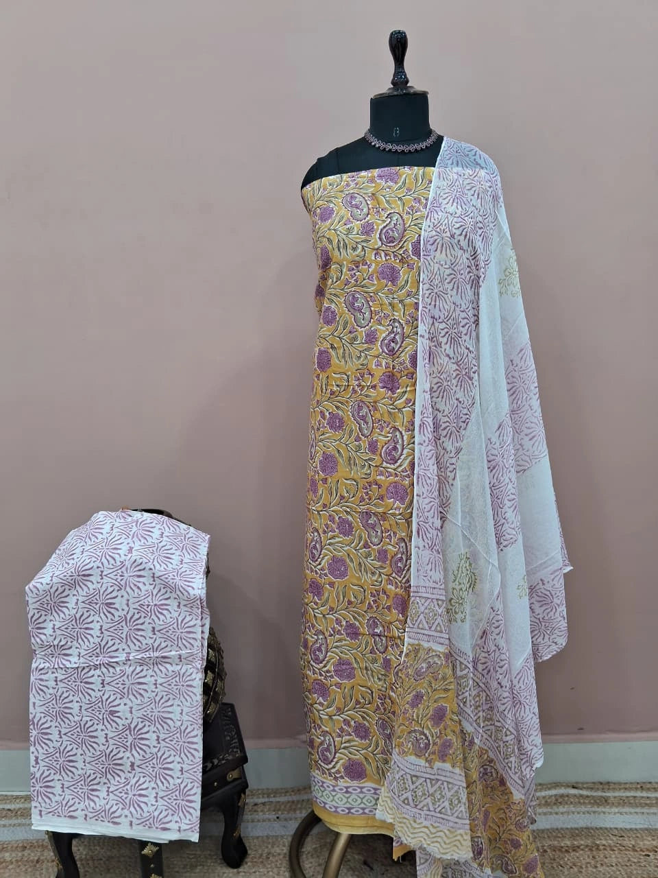 Light Yellow Cotton Dress Material