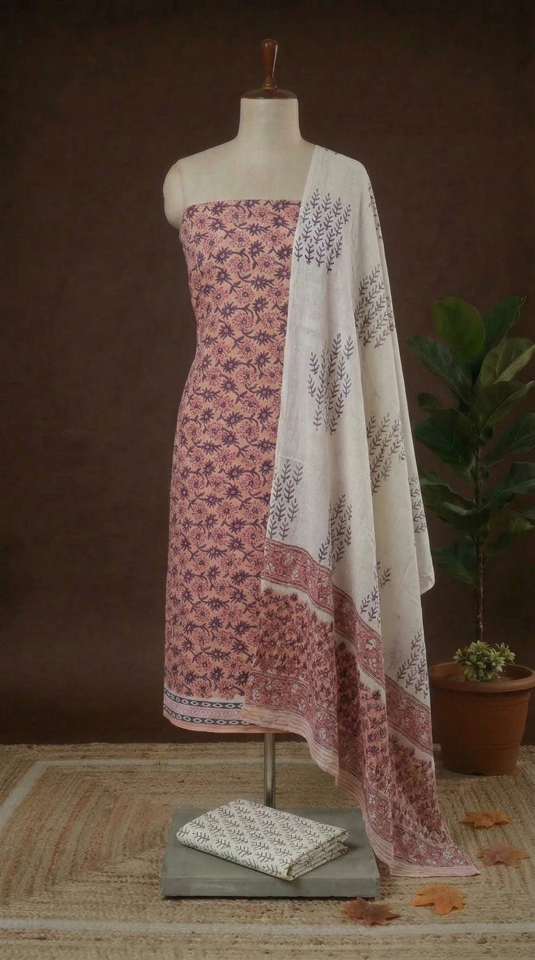 Peach Cotton Dress Material