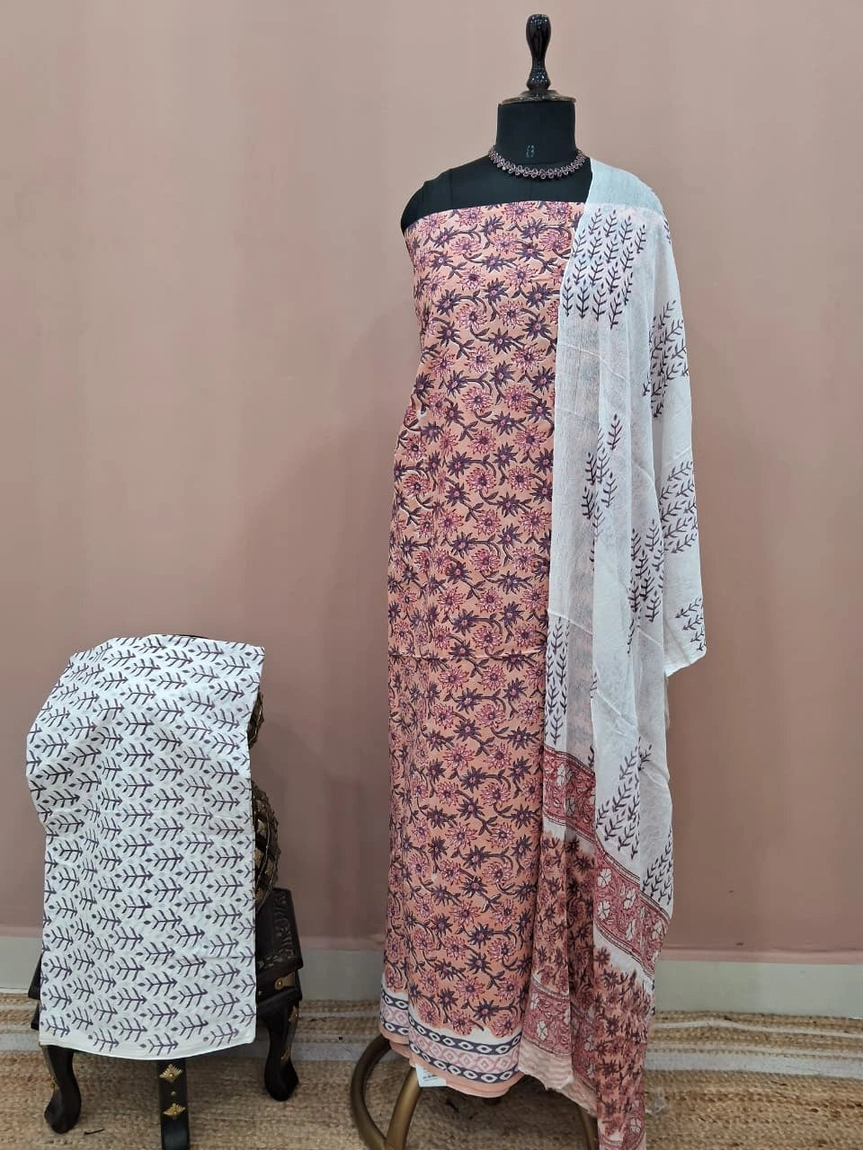Peach Cotton Dress Material