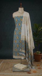 Marine Blue Cotton Dress Material 