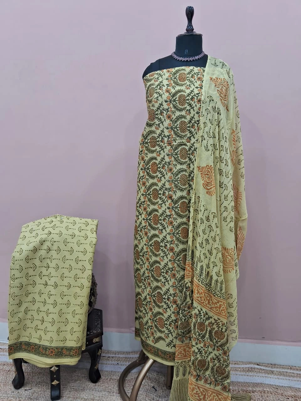 Pista Green Pure Cotton Dress Material 