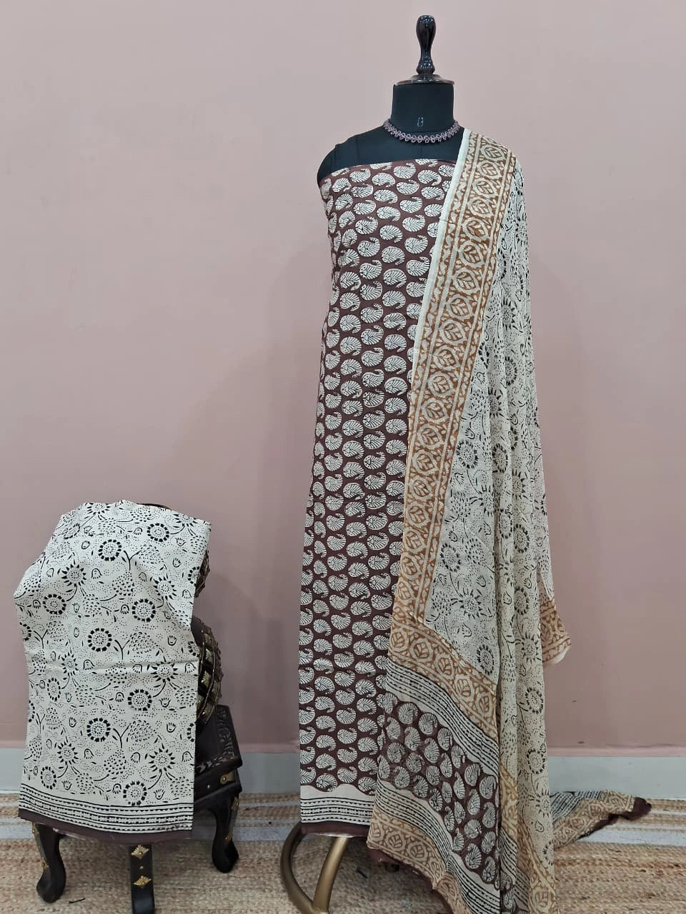 Dark Chocolate Brown Cotton Dress Material 