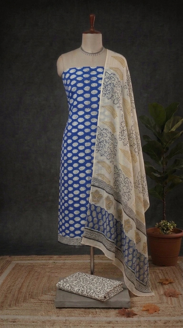 Royal Blue Cotton Dress Material