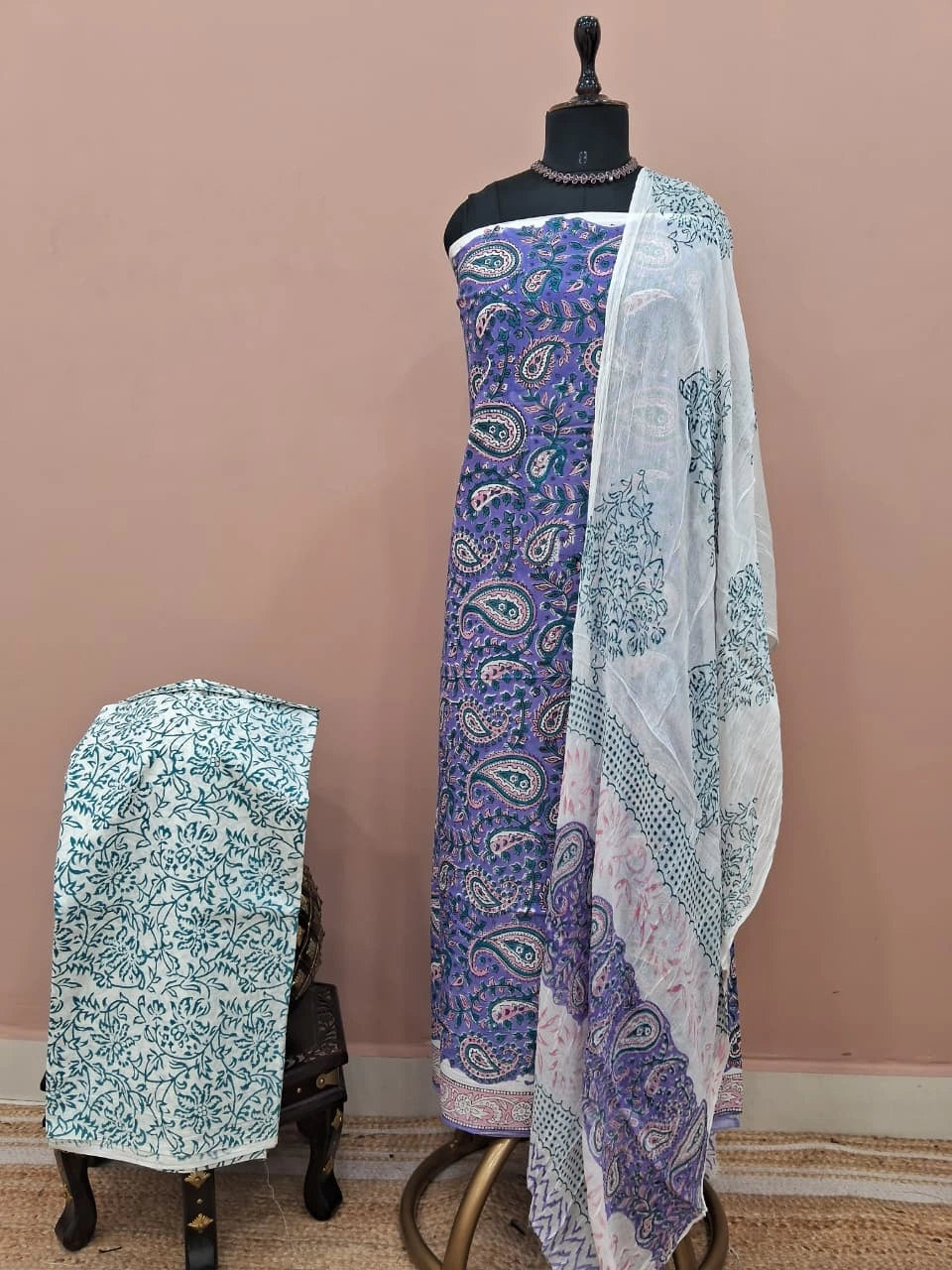 Lavender Cotton Dress Material 