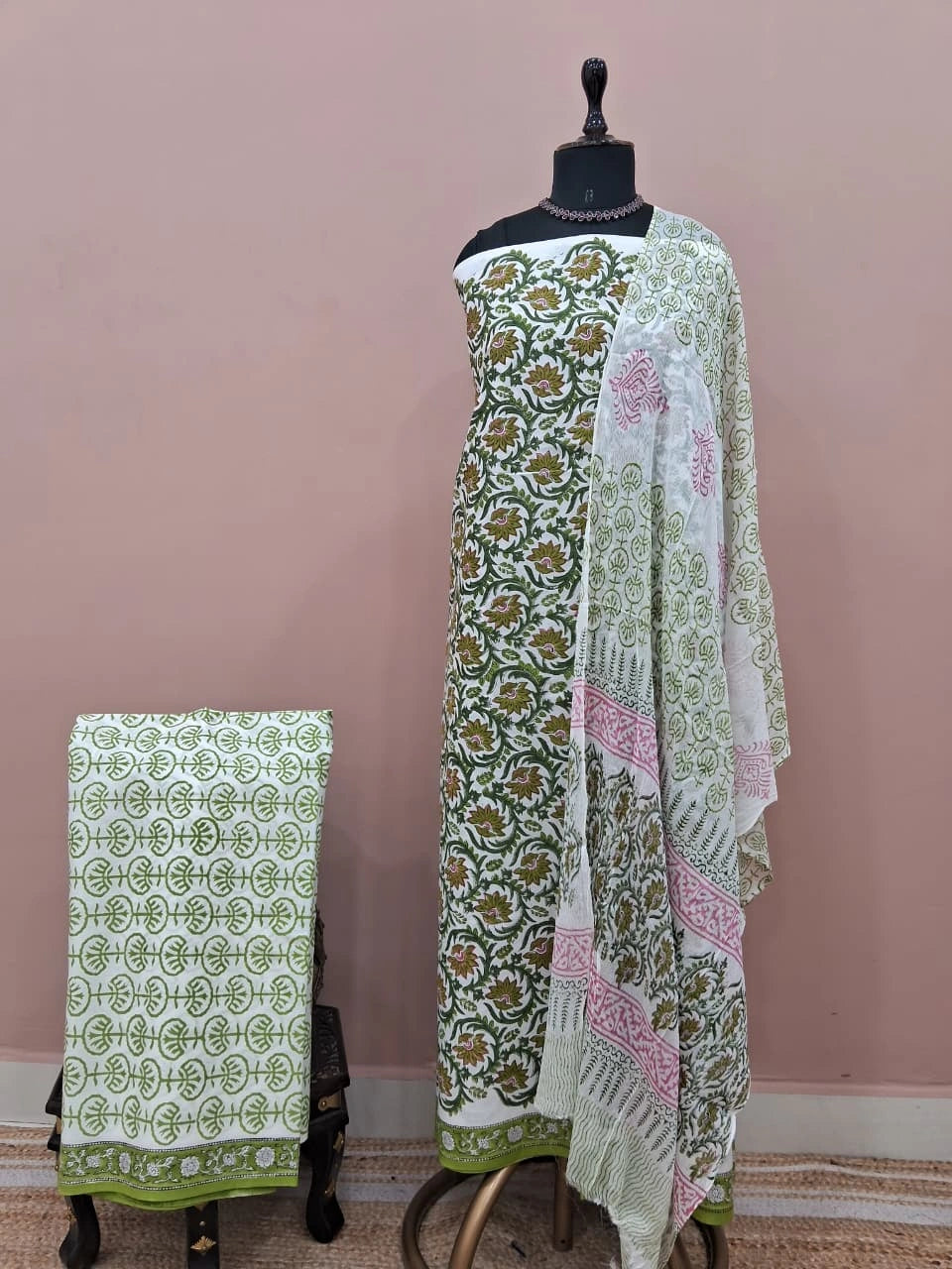 White Cotton Dress Material 