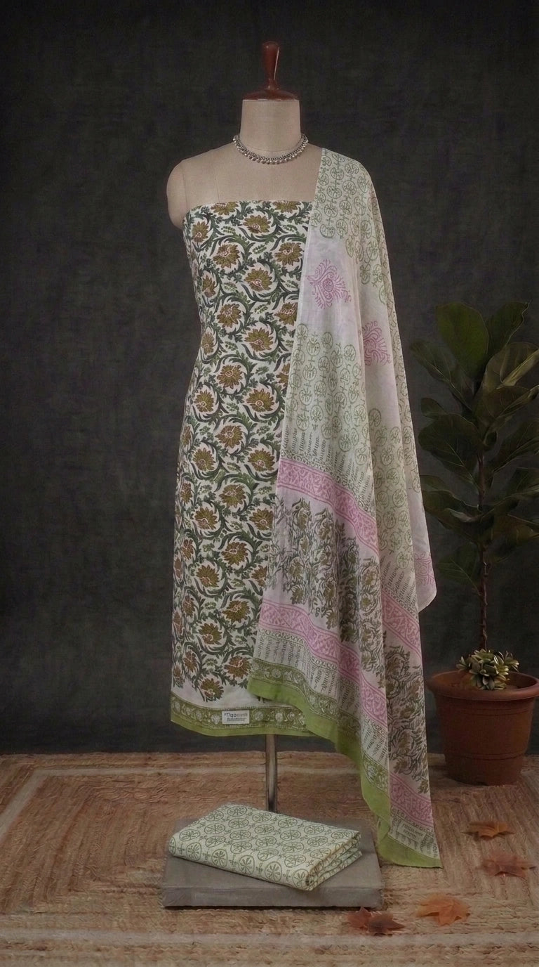 White Cotton Dress Material 
