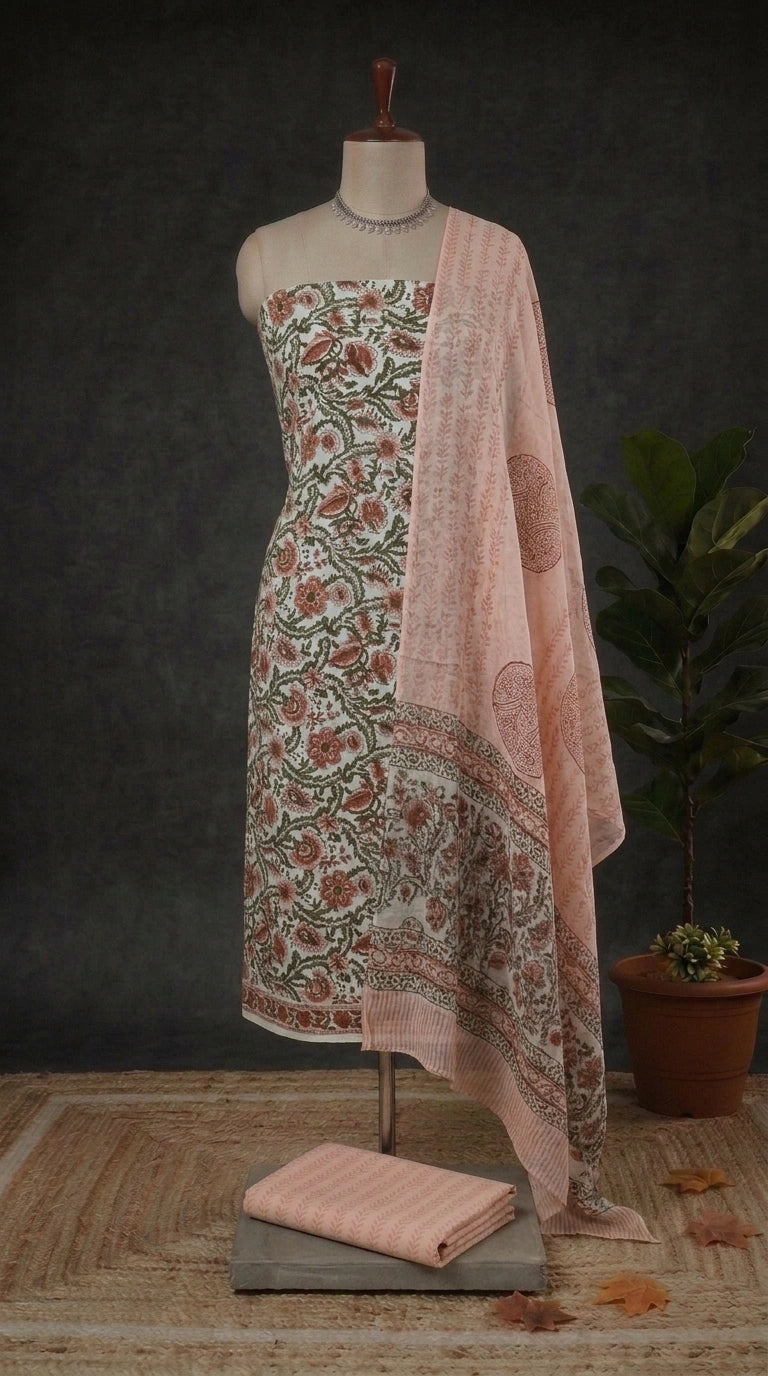 Pure White Cotton Dress Material 