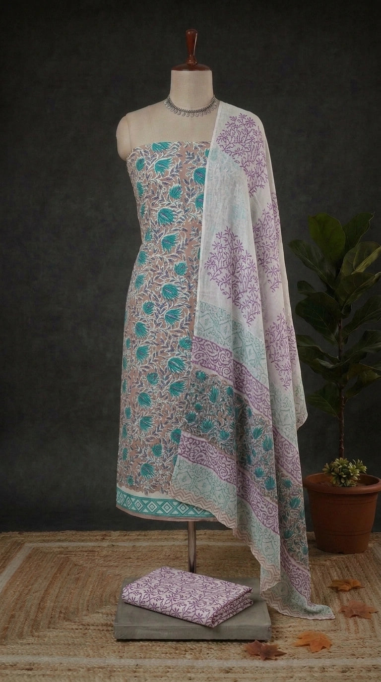 Dark Brown Cotton Dress Material
