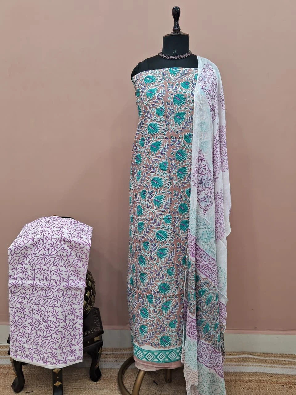 Dark Brown Cotton Dress Material