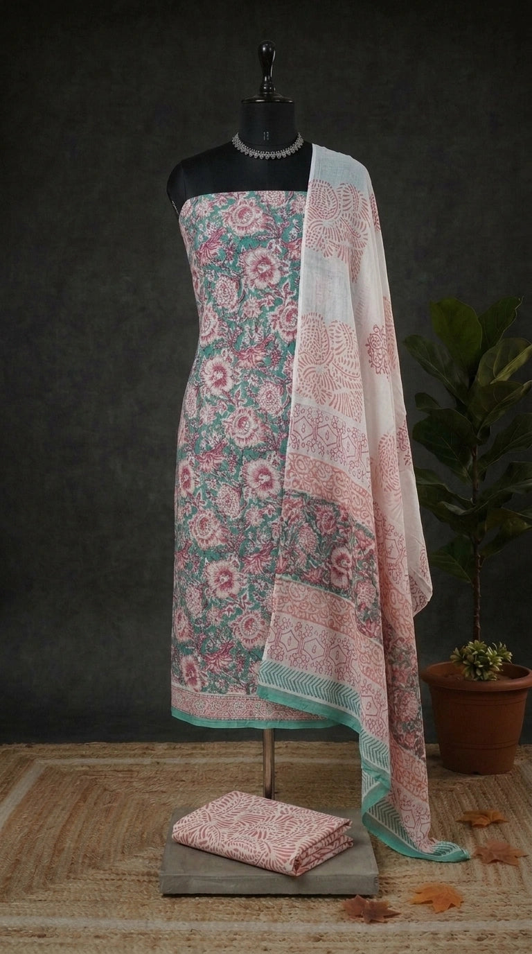 Rama Green Cotton Dress Material