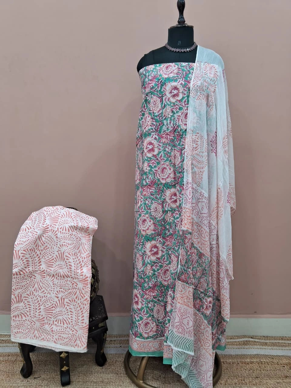 Rama Green Cotton Dress Material