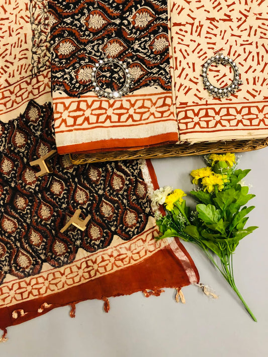 Maroon and Black kalamkari printed linen cotton printed top