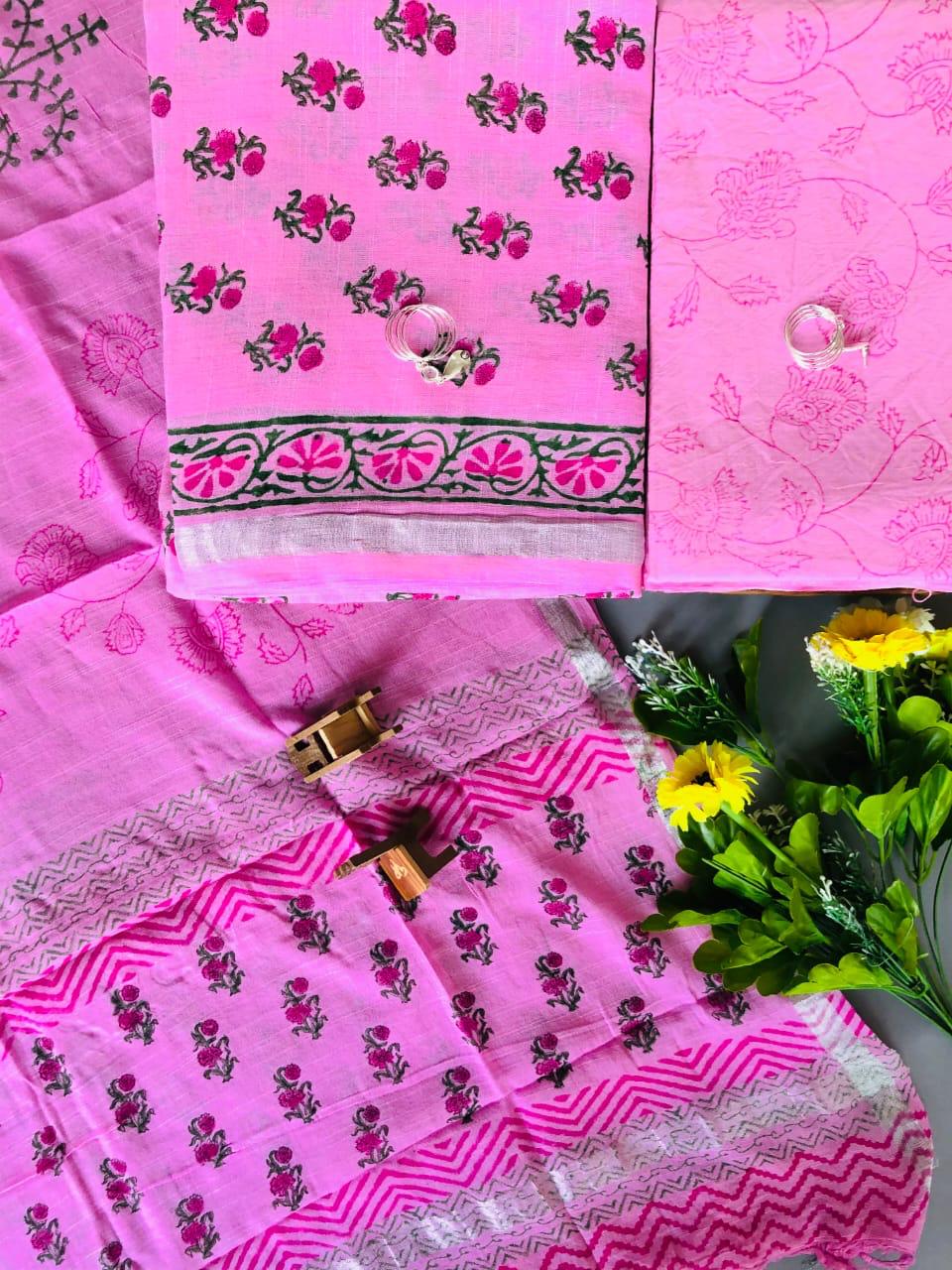 Dark Pink with Rani pink floral printed linen cotton top