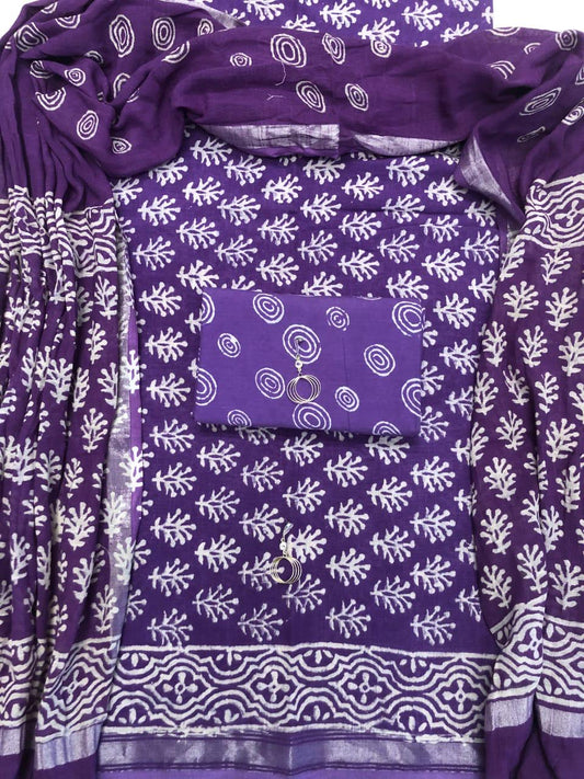 Purple with White floral printed linen cotton top