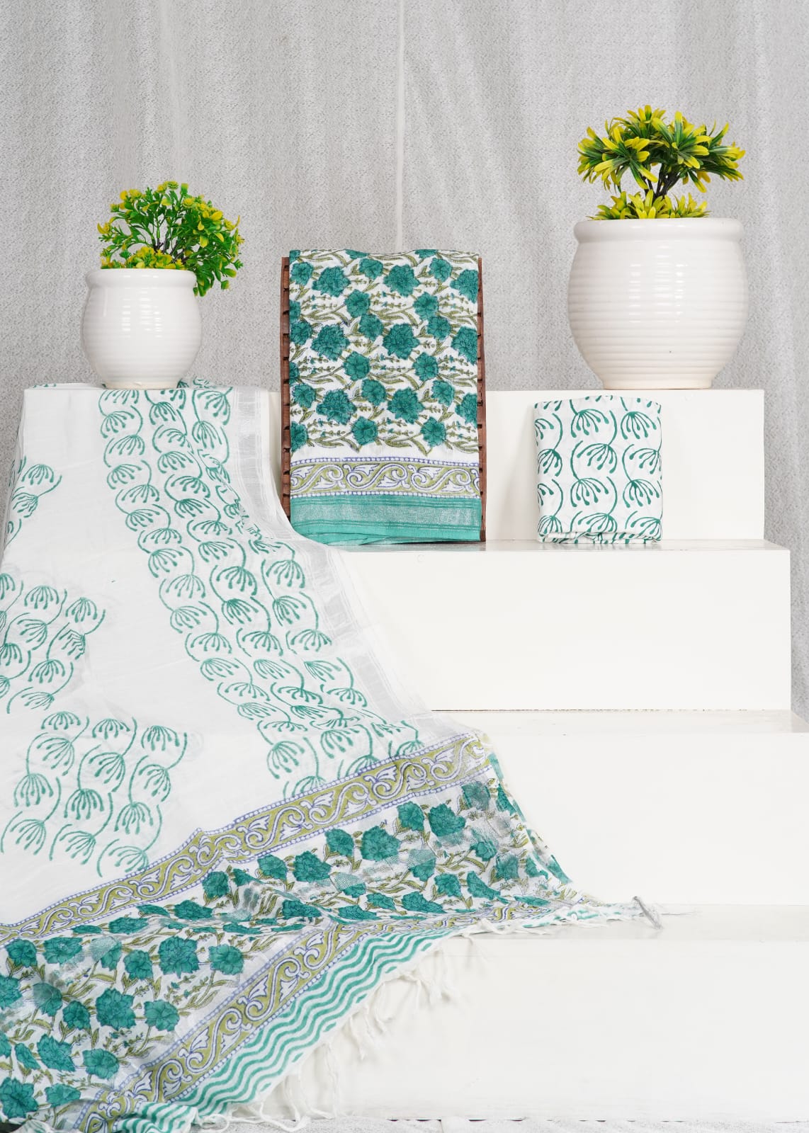 Rama green floral printed linen cotton