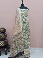 Beige linen Cotton with orange dress material