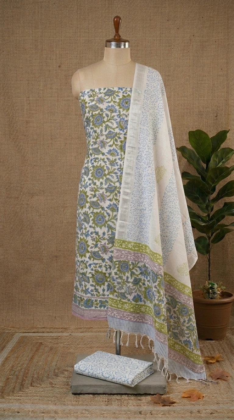 White linen cotton dress material