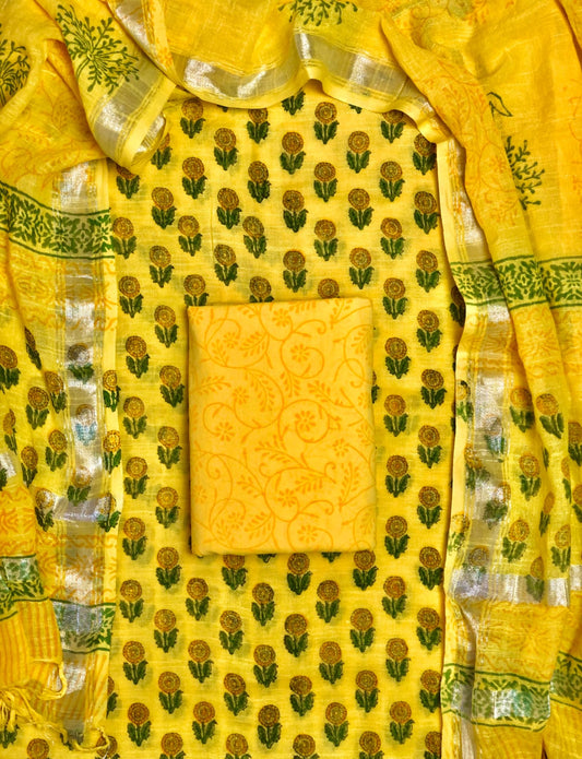 Yellow linen cotton dress material