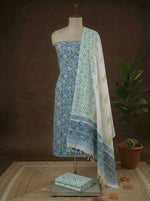 Slate blue linen cotton dress material