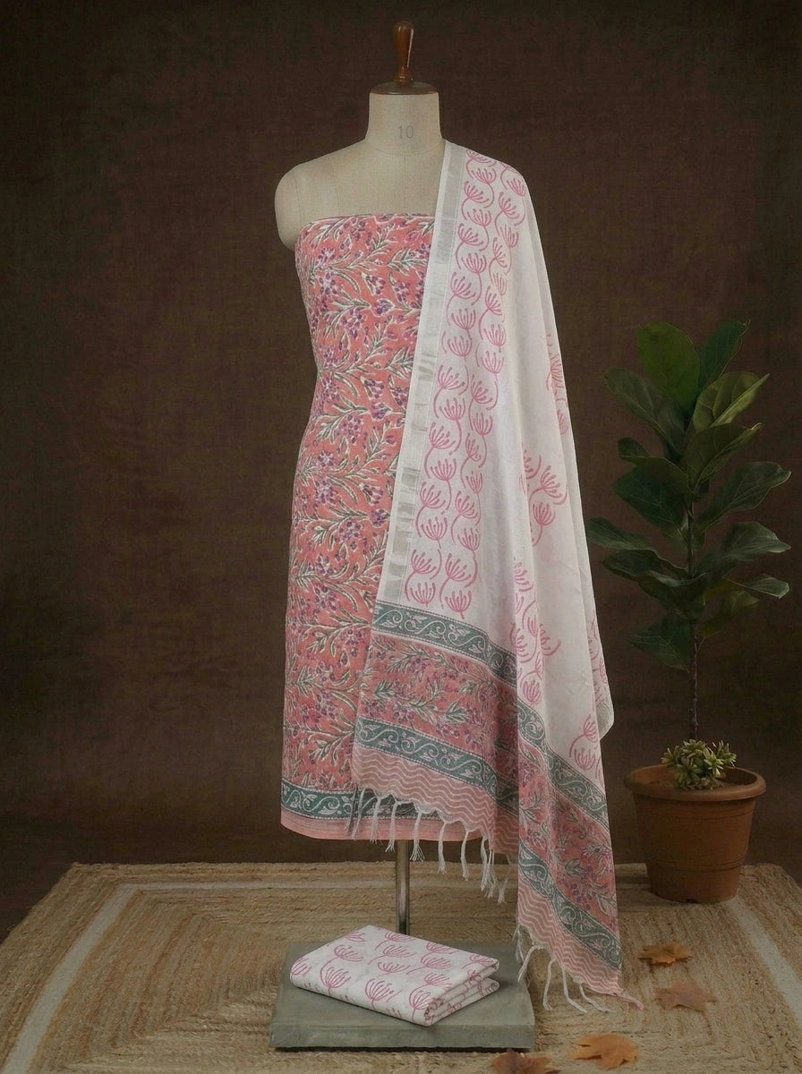 Peach Linen Pure Cotton dress material