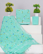 Aqua Blue linen cotton dress material