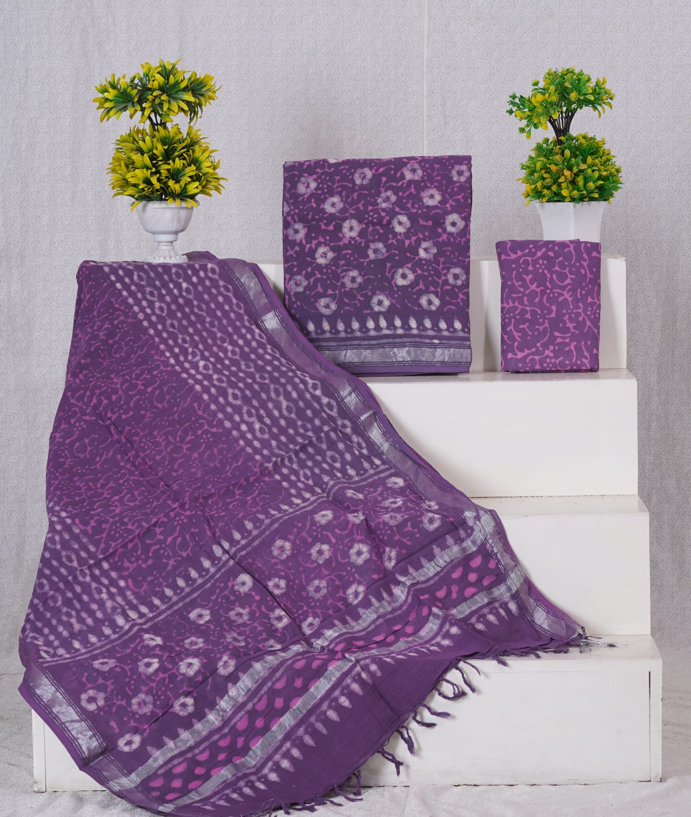 Purple Linen Cotton dress material