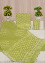 Leaf Green Linen Cotton dress material