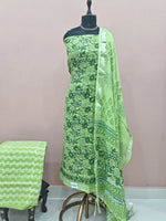 Parrot Green Linen Cotton multicoloured flower printed dress material