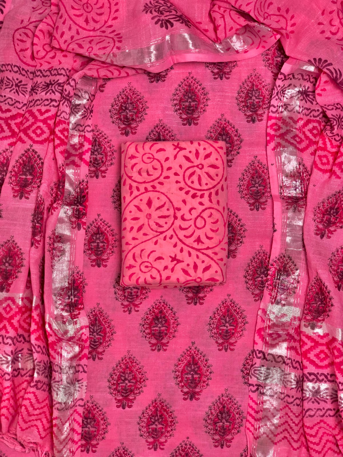 Melon Pink Linen Cotton dress material