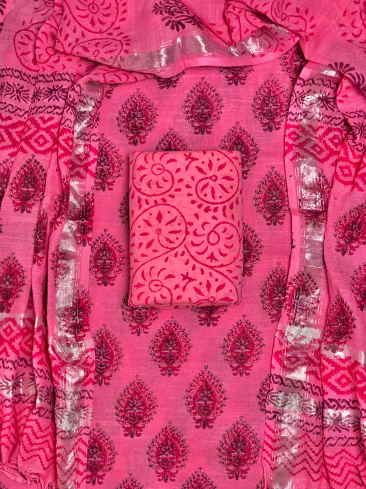 Melon Pink Linen Cotton dress material
