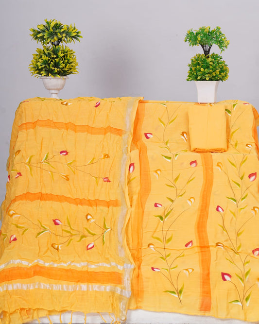 Mango Yellow Linen cotton dress material