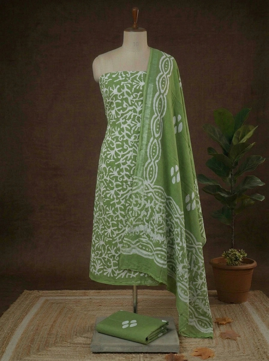 Mehandi Green Linen cotton dress material