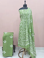 Mehandi Green Linen cotton dress material