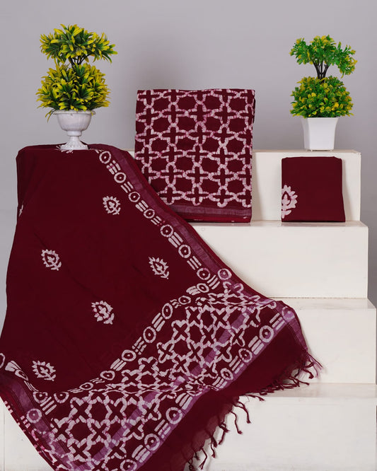 Maroon Linen Cotton dress material