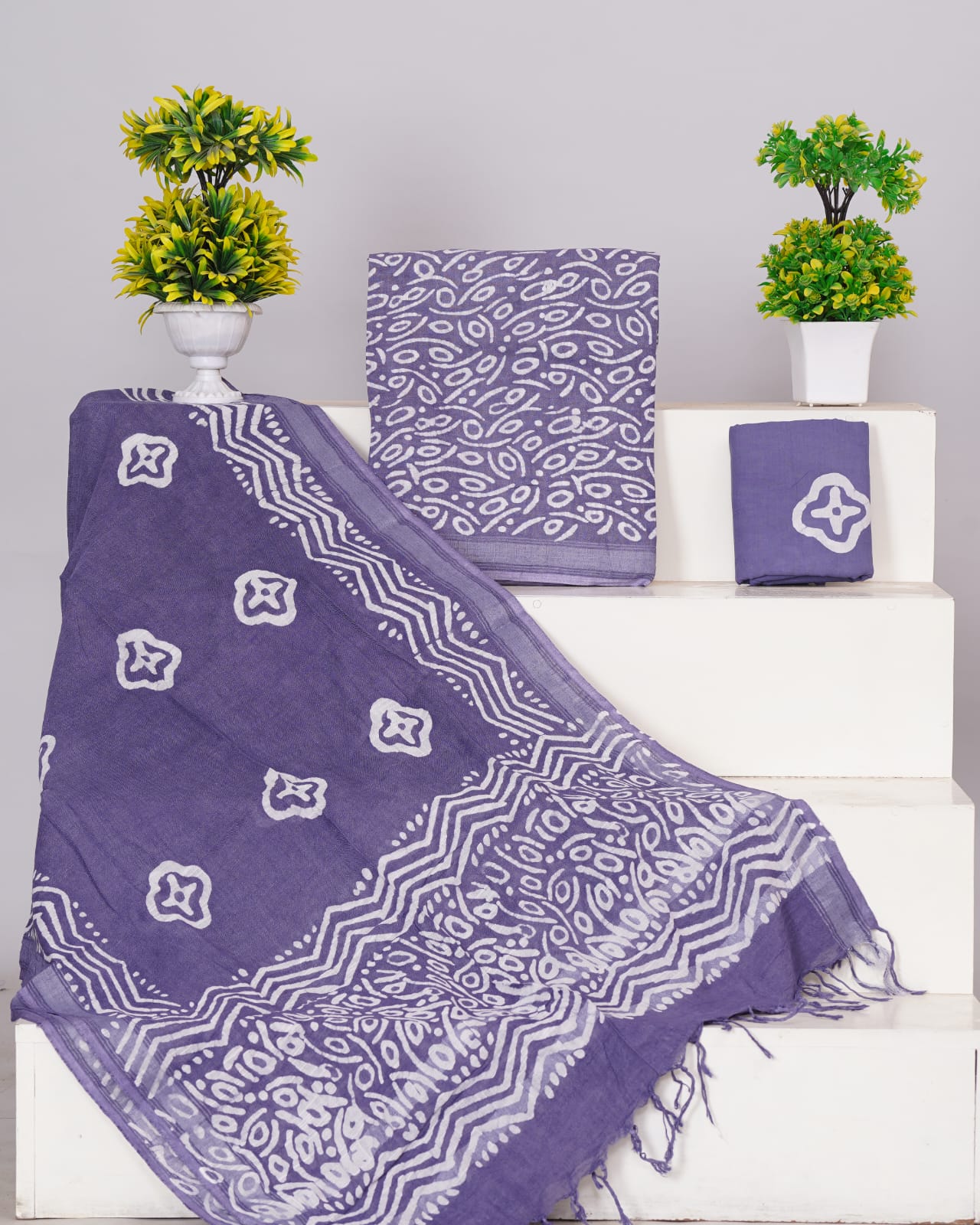 Lavender Linen Cotton dress material