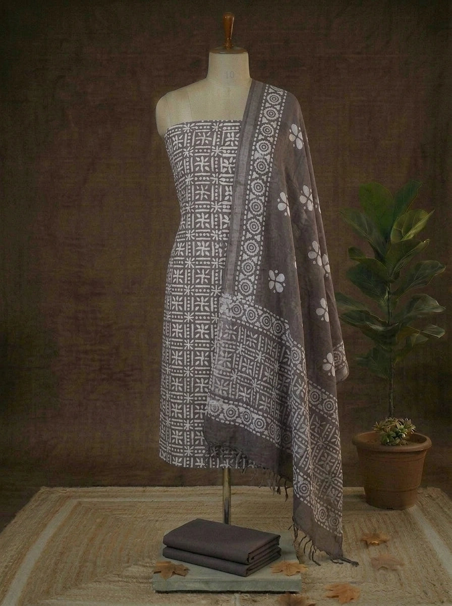 Earth Grey Linen Cotton dress material