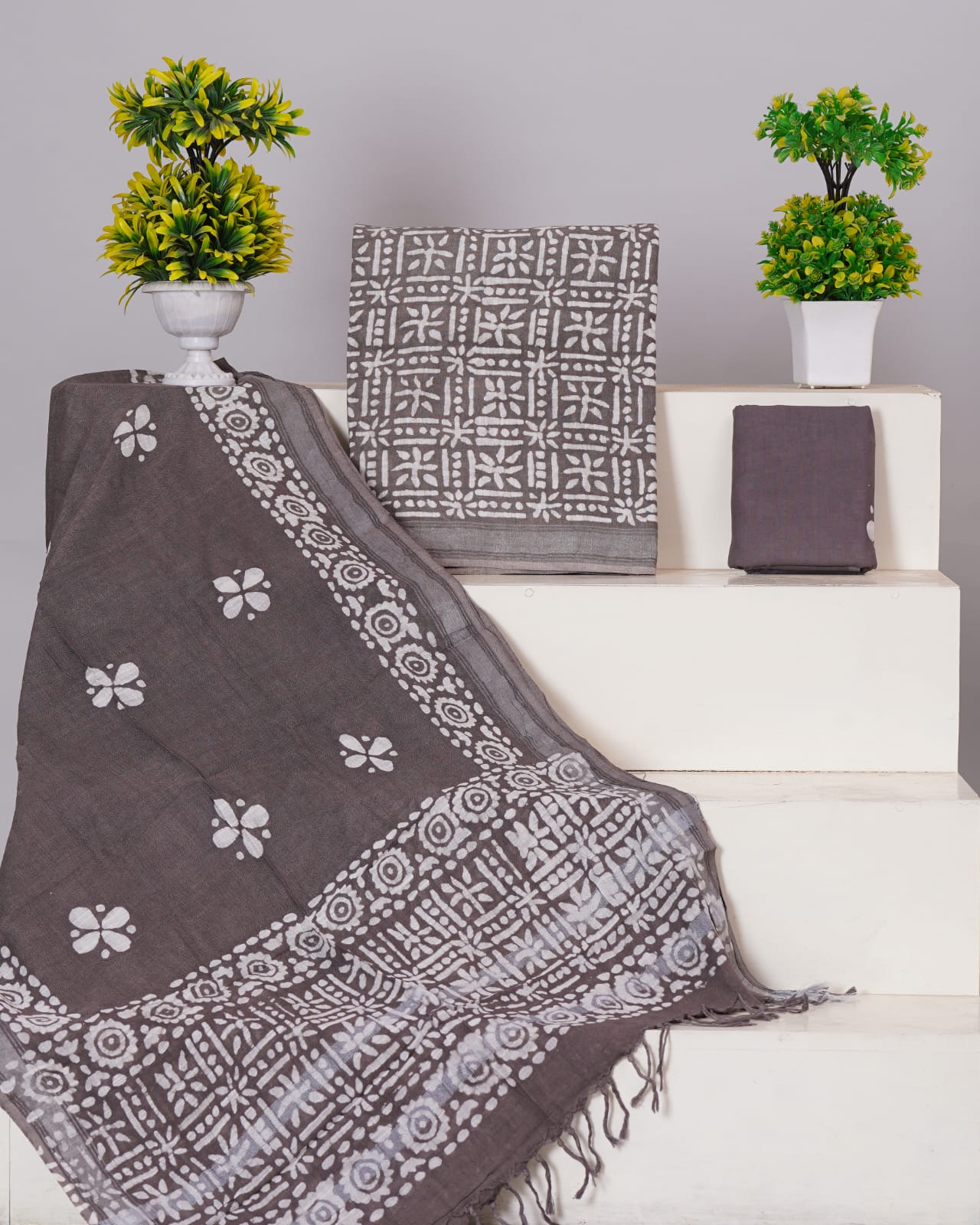 Earth Grey Linen Cotton dress material