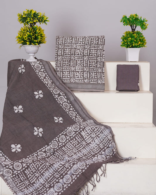 Earth Grey Linen Cotton dress material