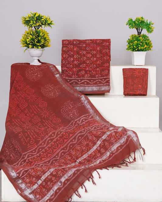 Red Linen Cotton dress material