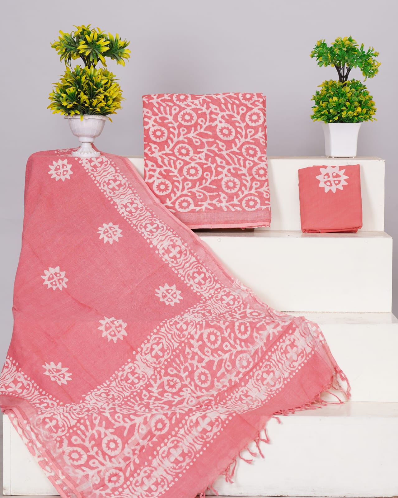 Pink Linen Cotton dress material
